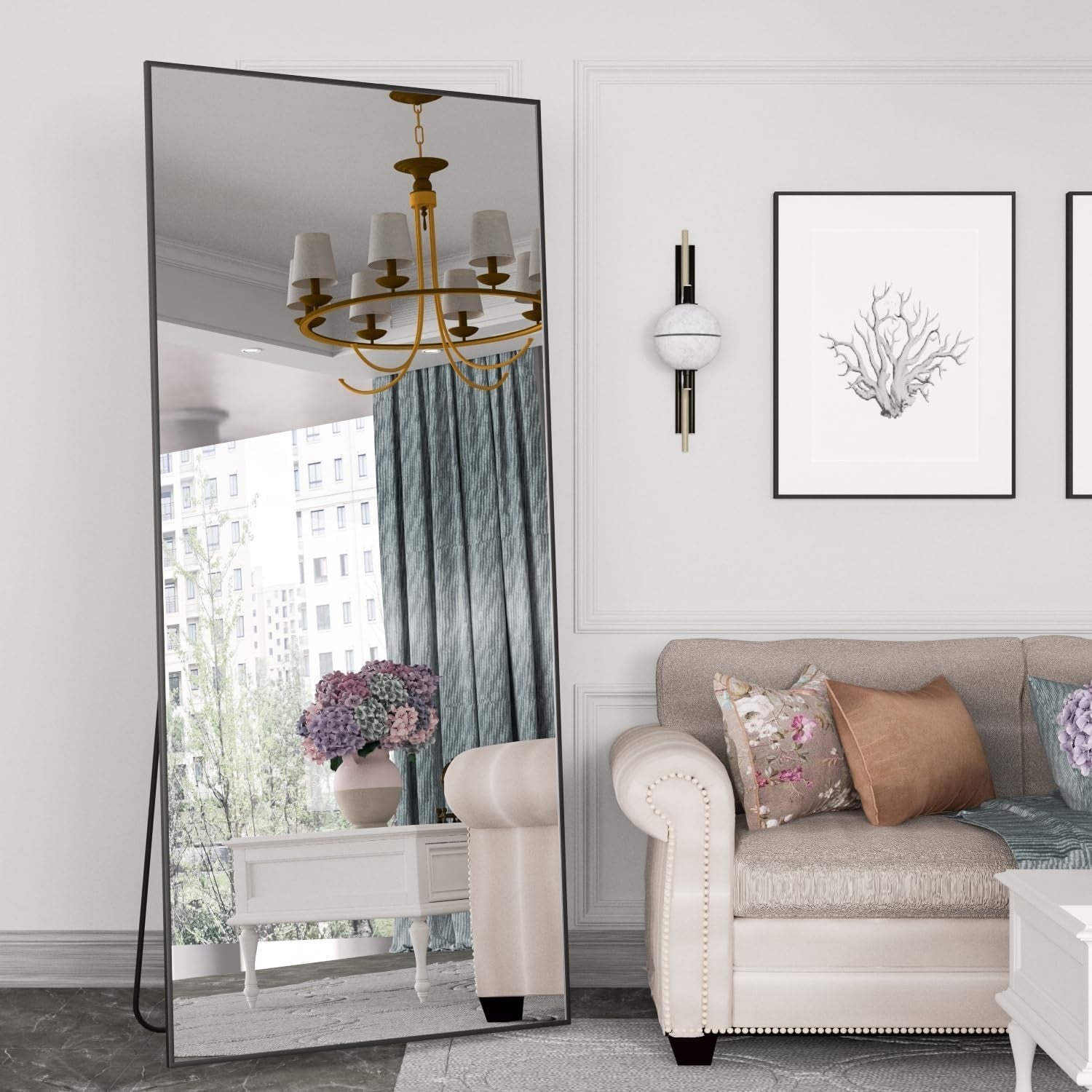 Full Length Mirror 165x61cm Black Frame Wall Leaning or Standing Home Decor