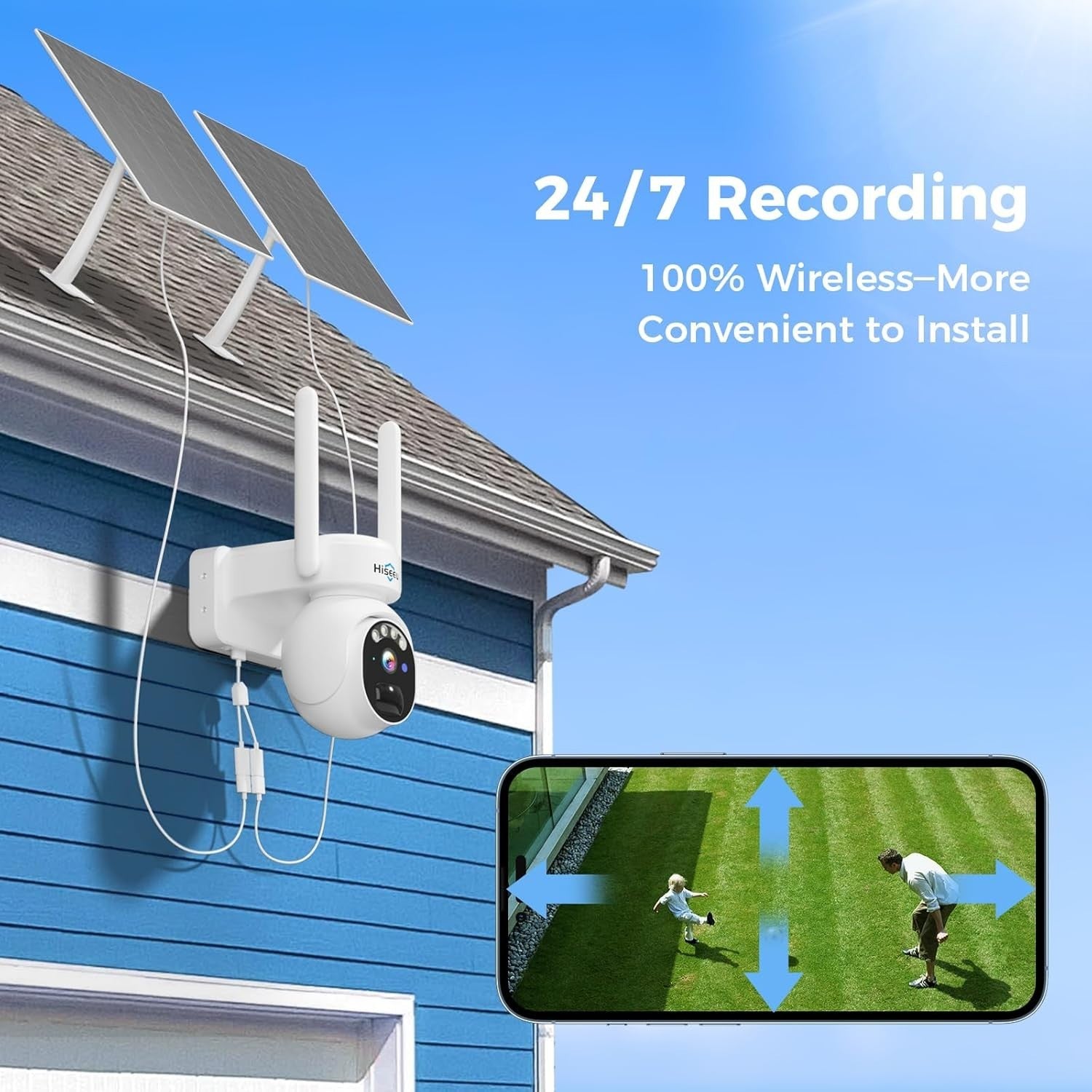 5MP Solar Security Camera Wireless 360° PTZ Color Night Vision WiFi