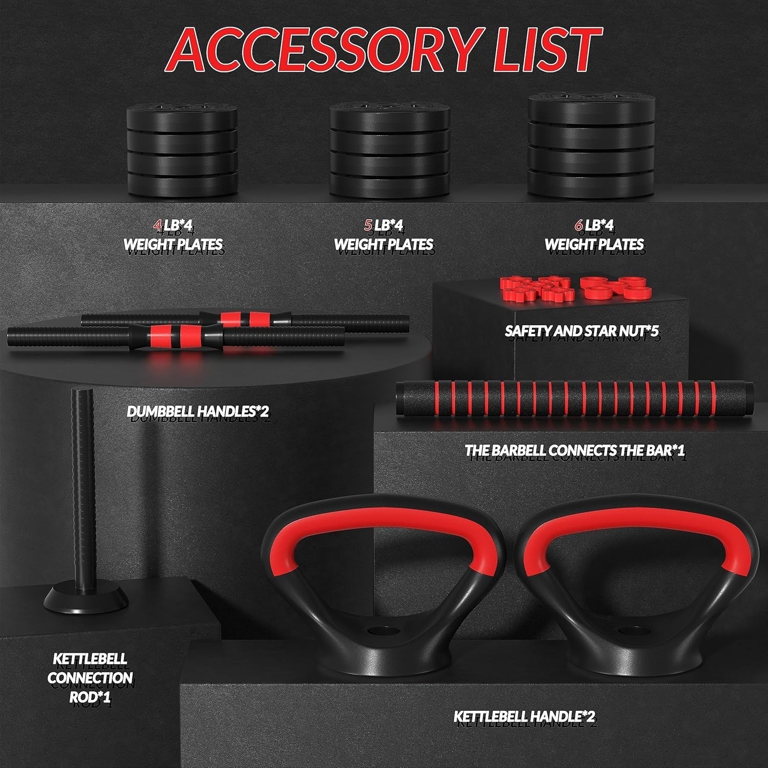 60lb Adjustable Dumbbell Kettlebell Barbell 4-in-1 Portable Home Gym