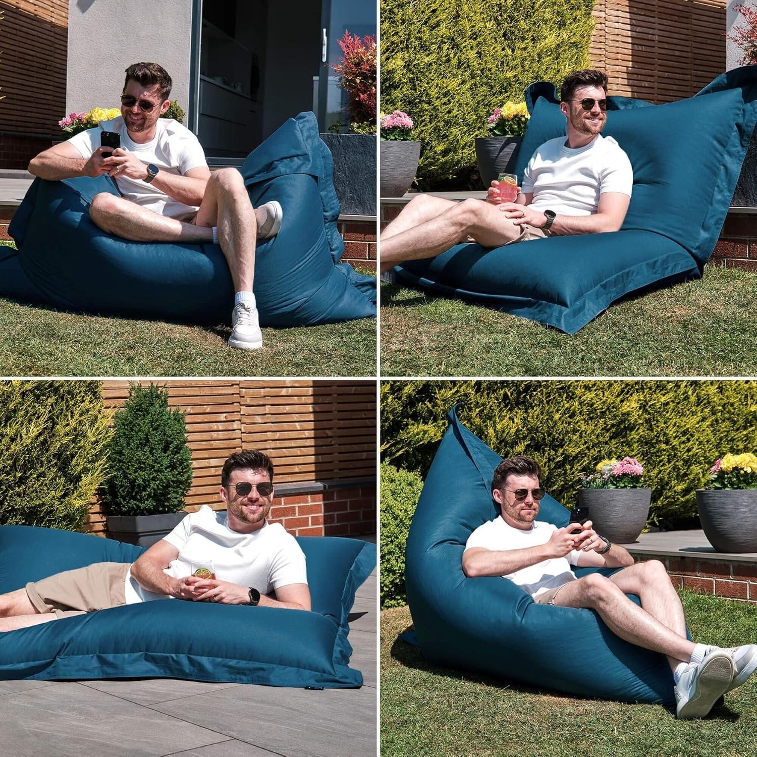 XXL Teal Outdoor Bean Bag Chair Waterproof 180x140cm Garden Floor Seat