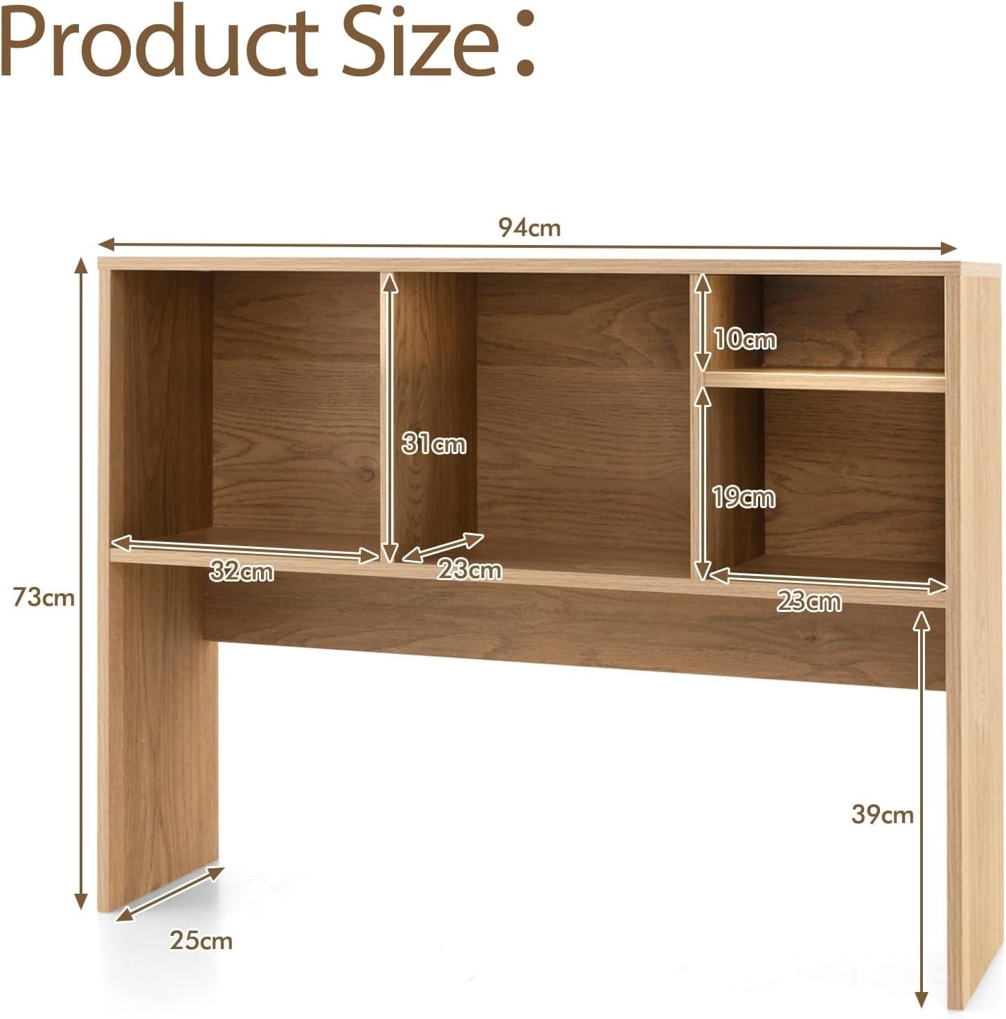 94cm Natural Desk Hutch – 4-Compartment Wooden Desktop Bookshelf Organizer