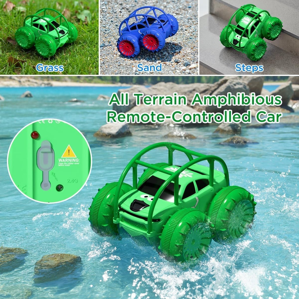 4WD Amphibious RC Car Type-C Rechargeable 360° Flip LED Lights Toy for Kids