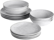 16pc Stoneware Dinner Set Dove Grey Teardrop Scandinavian Plates Bowls