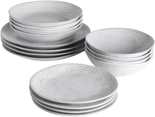 16pc Stoneware Dinner Set Dove Grey Teardrop Scandinavian Plates Bowls