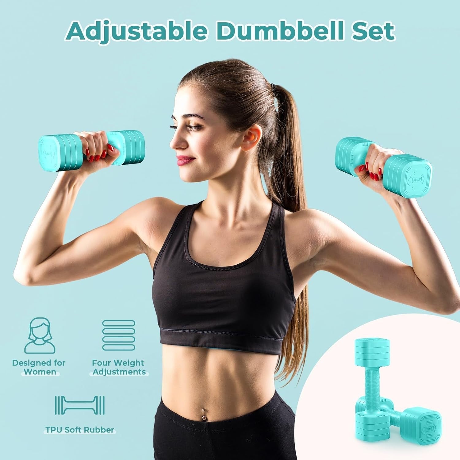 4-in-1 Adjustable Dumbbells 2.5KG Pair Compact Non-Slip Home Workout
