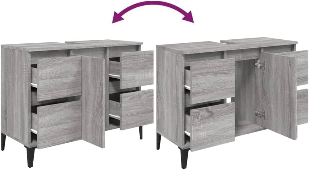 Modern Grey Sink Cabinet Bathroom Vanity Unit with Drawers & Storage Shelves