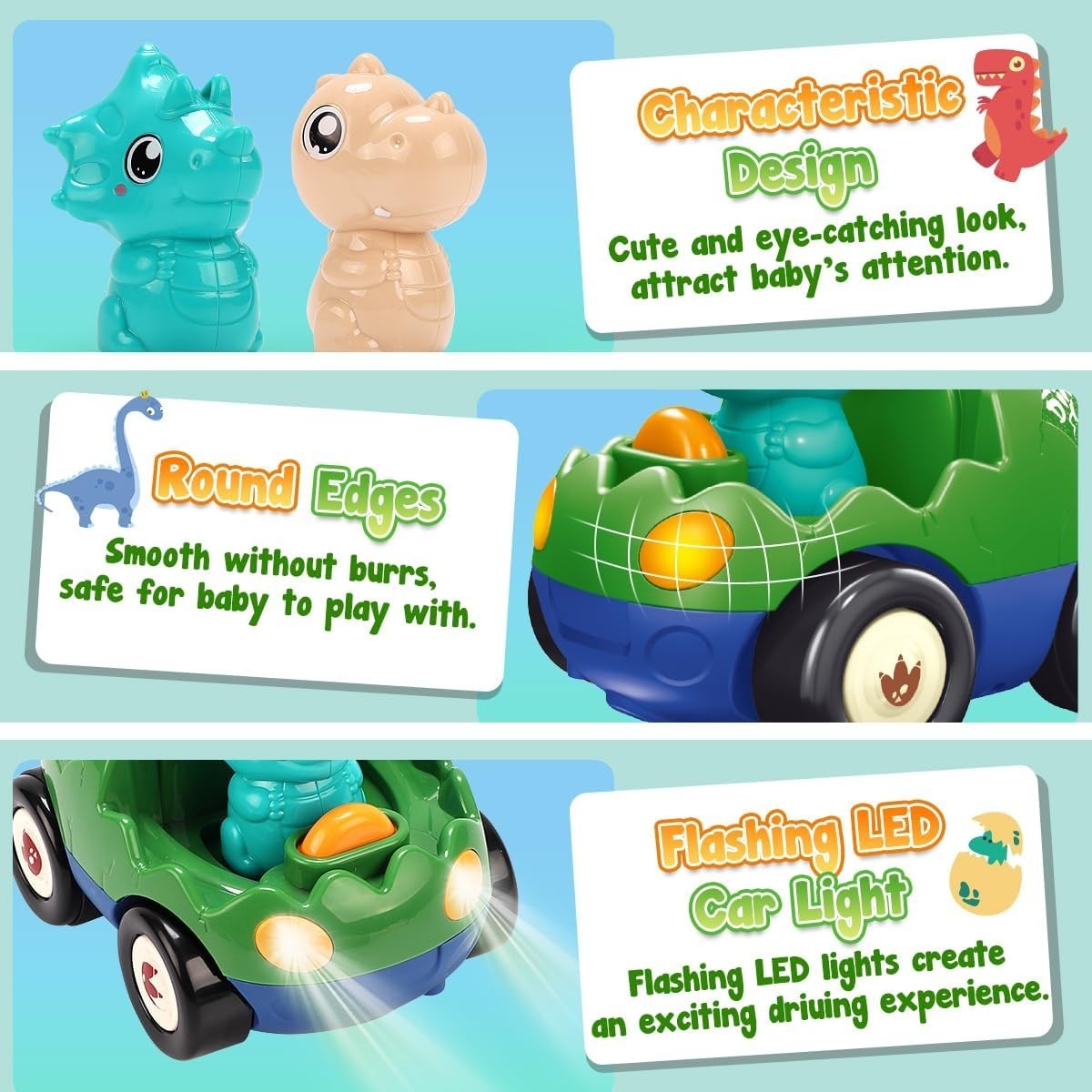 Toddler RC Dinosaur Car Toy with Music Lights Easy Control Gift for Kids 2-4