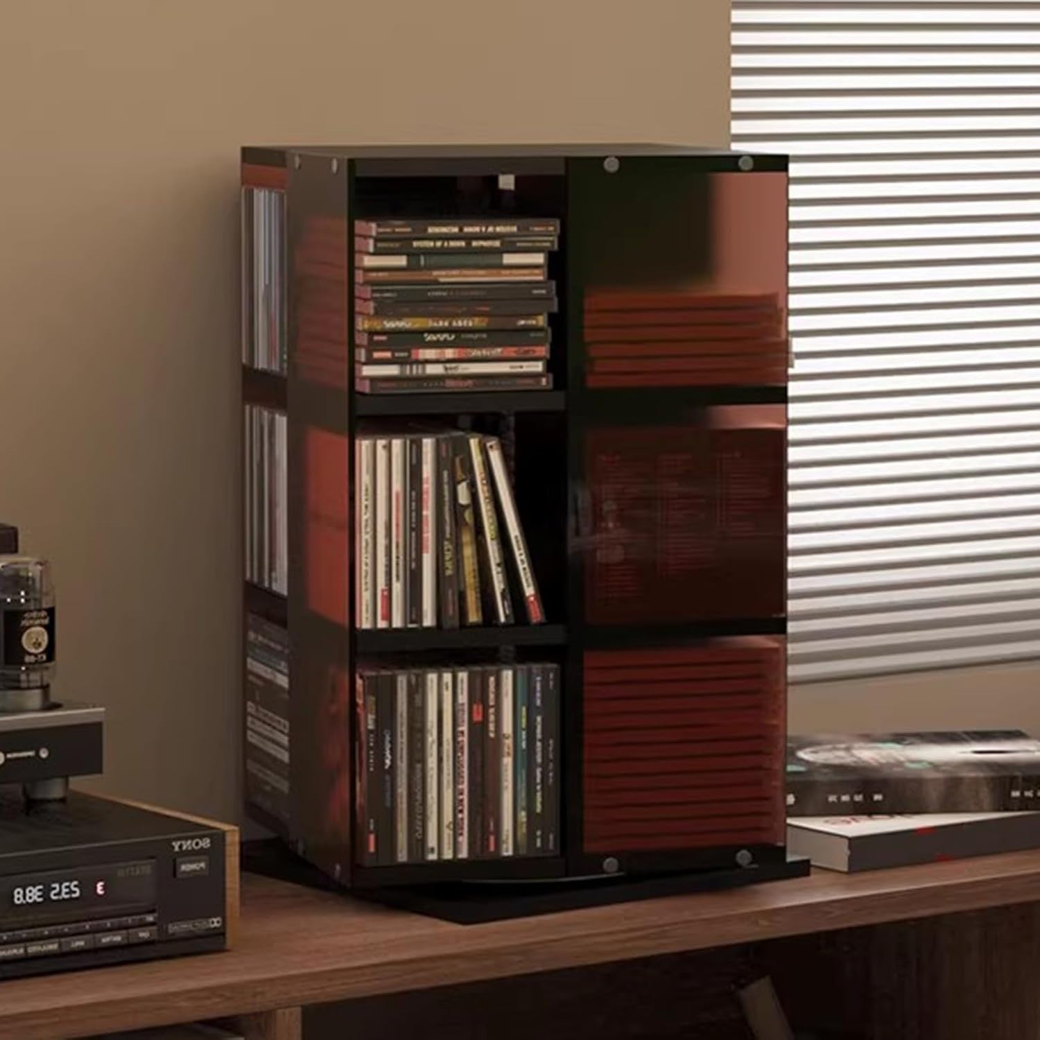 3 Tier Rotating CD Storage Rack Media Tower Holds 120 CDs DVD Display
