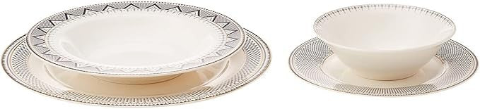 24 Piece Porcelain Dinner Set for 6 Plates Bowls White Gold Rim