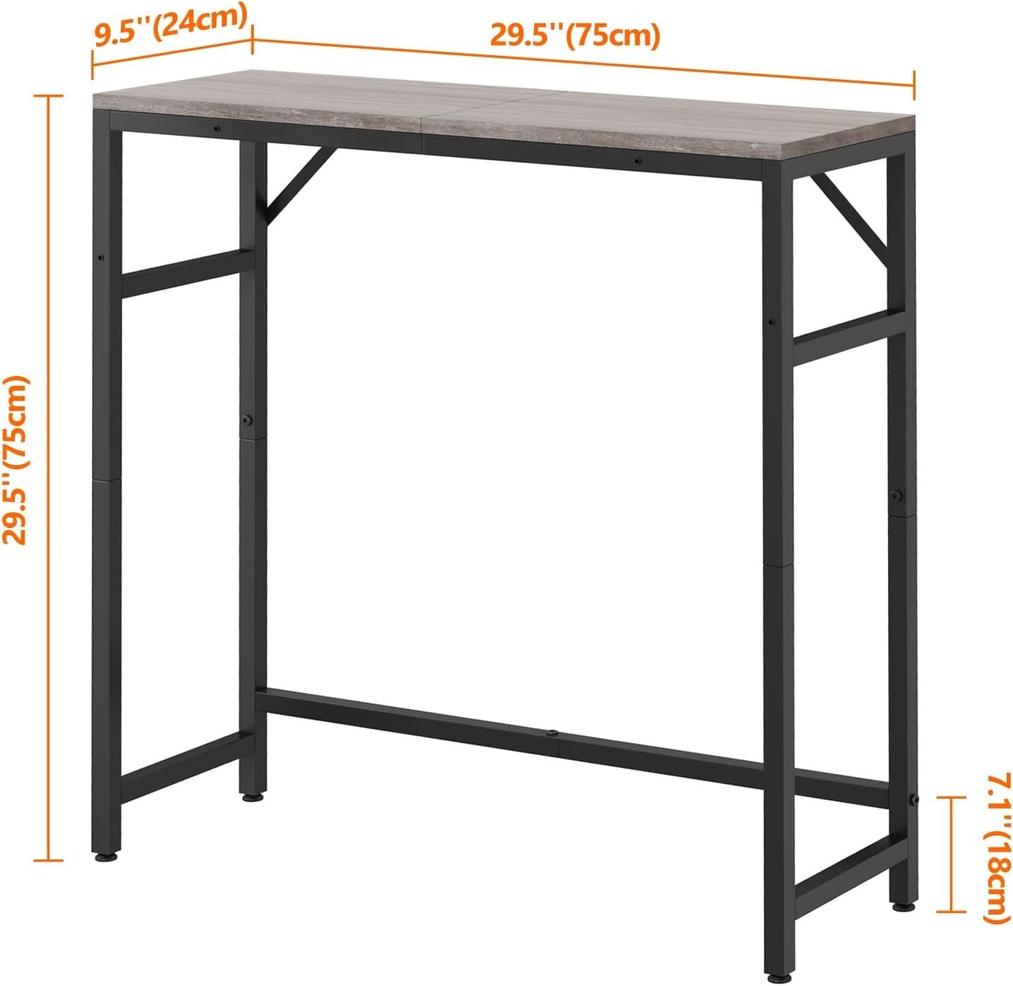 Slim Console Table with Storage Shelf & Support Bars for Entryway