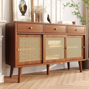 Retro Rattan Sideboard Cabinet 3 Drawer 3 Door Wooden Storage for Living Room