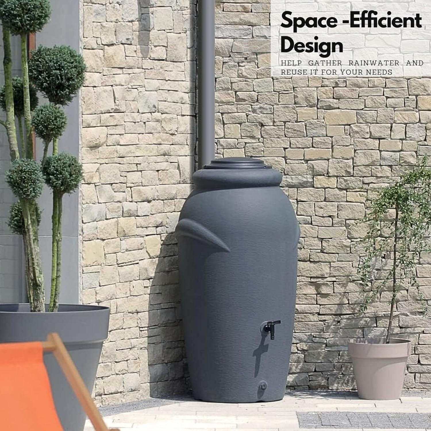 210L Amphora Water Butt With Tap Diverter Bio Cleaner Anthracite Garden