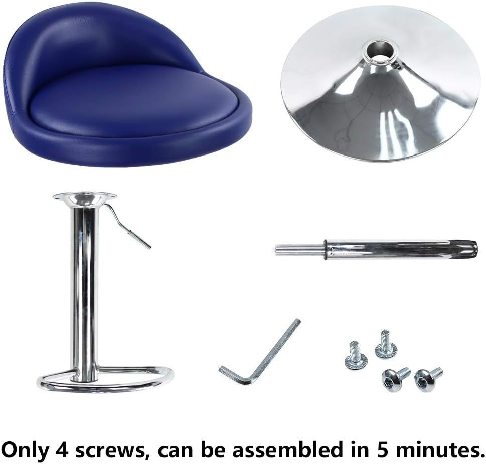 Blue Round Adjustable Swivel Bar Stool PU Leather Home Kitchen