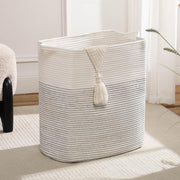 80L Tall Woven Cotton Laundry Basket with Handles Large Rope Hamper White