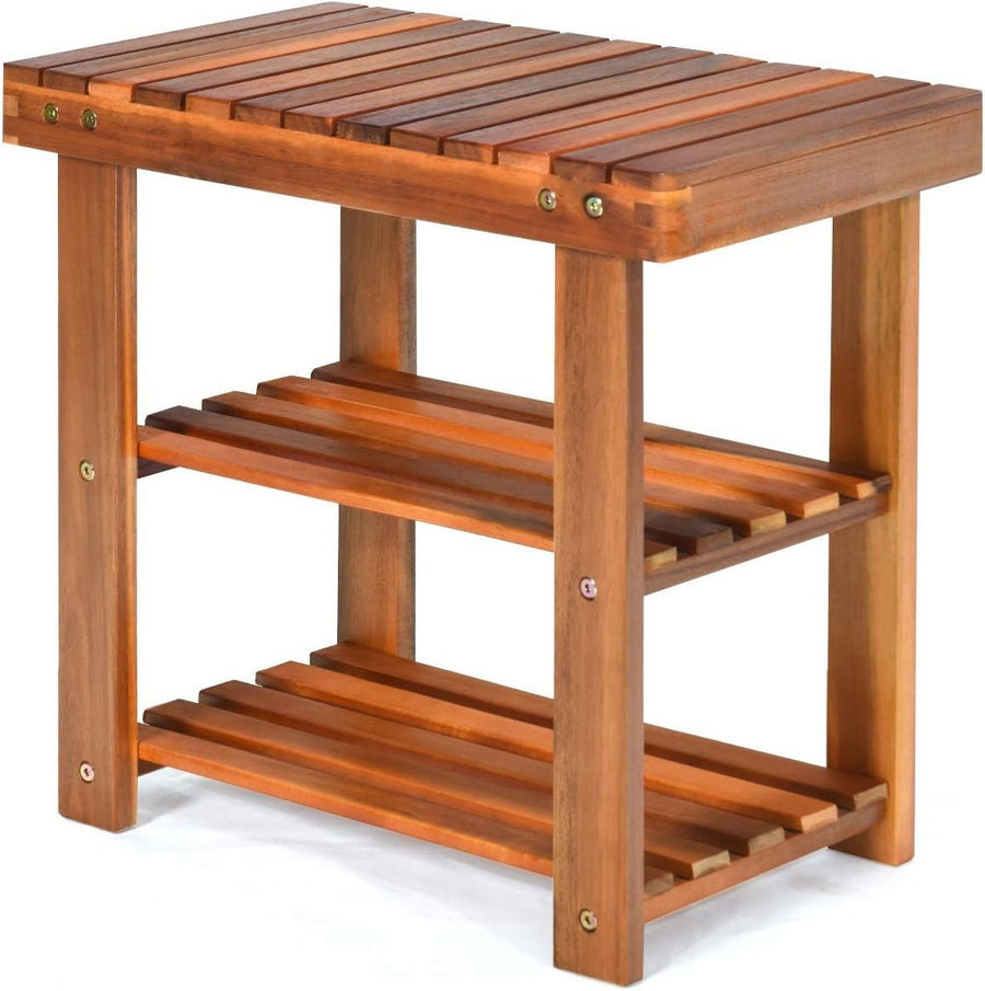 3-Tier Acacia Wood Shoe Rack Bench Compact Storage Seat for Hallway Entryway