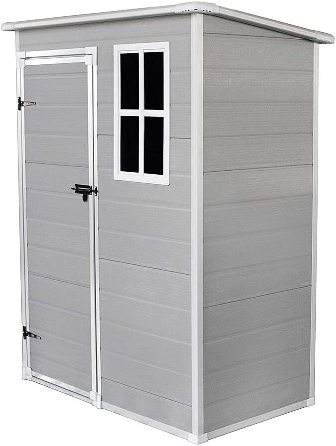 Outdoor Plastic Garden Storage Shed with Floor, Lockable Doors Weatherproof 92cm