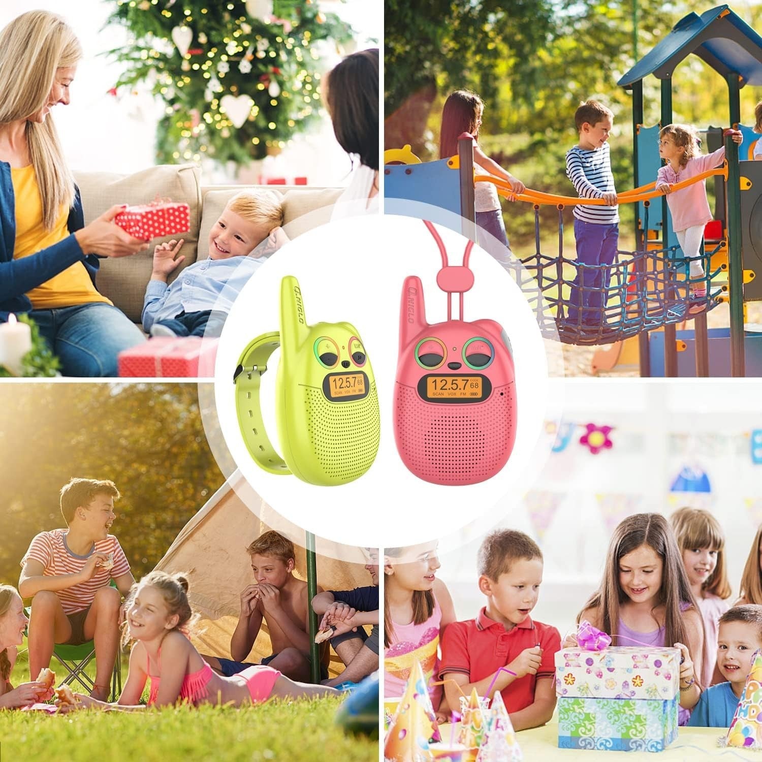 Kids Rechargeable Walkie Talkies 3 Pack Watch Style FM Radio VOX Toy