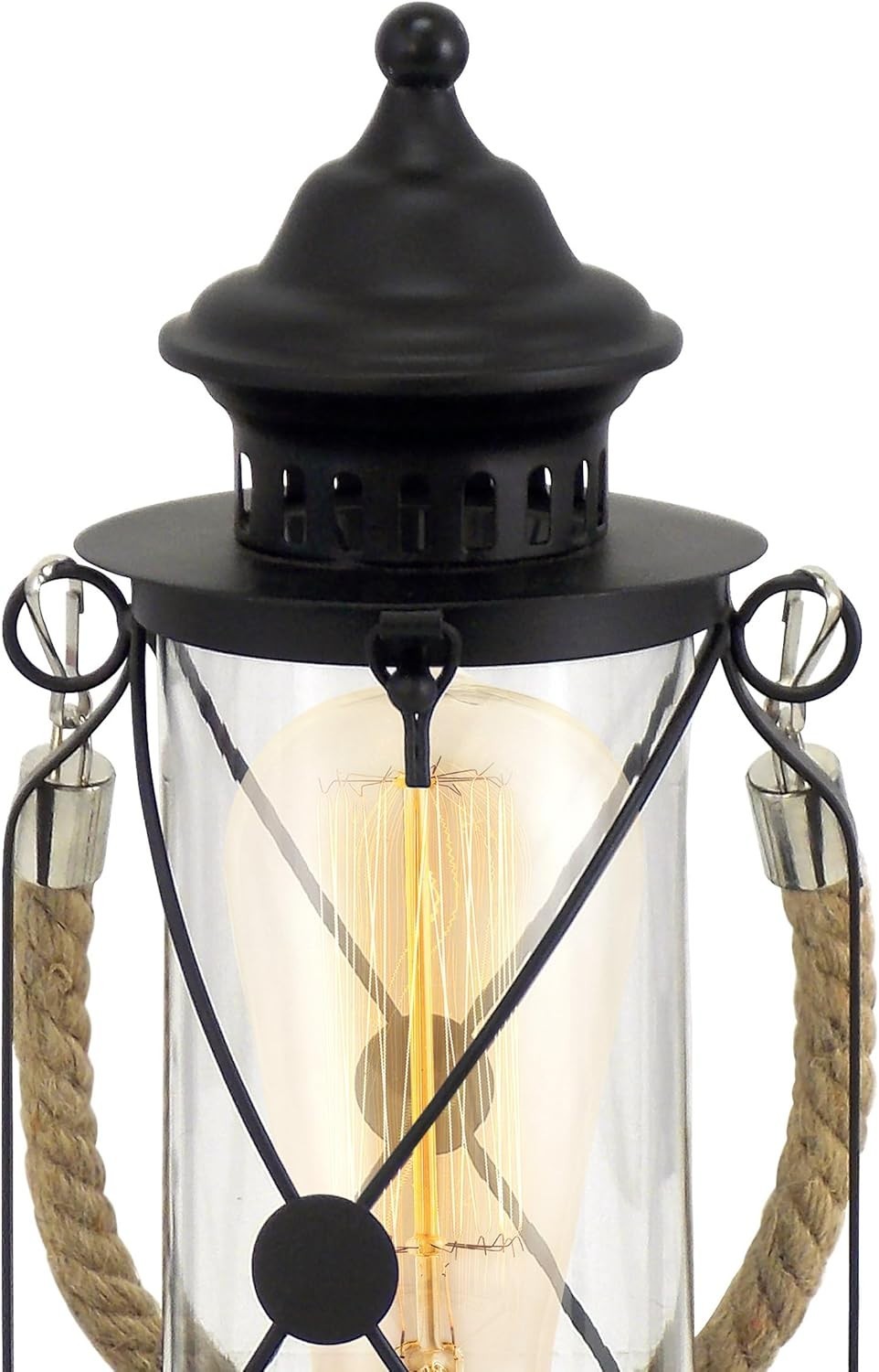 EGLO Bradford Black Vintage Table Lamp Glass E27 Bedside Lantern