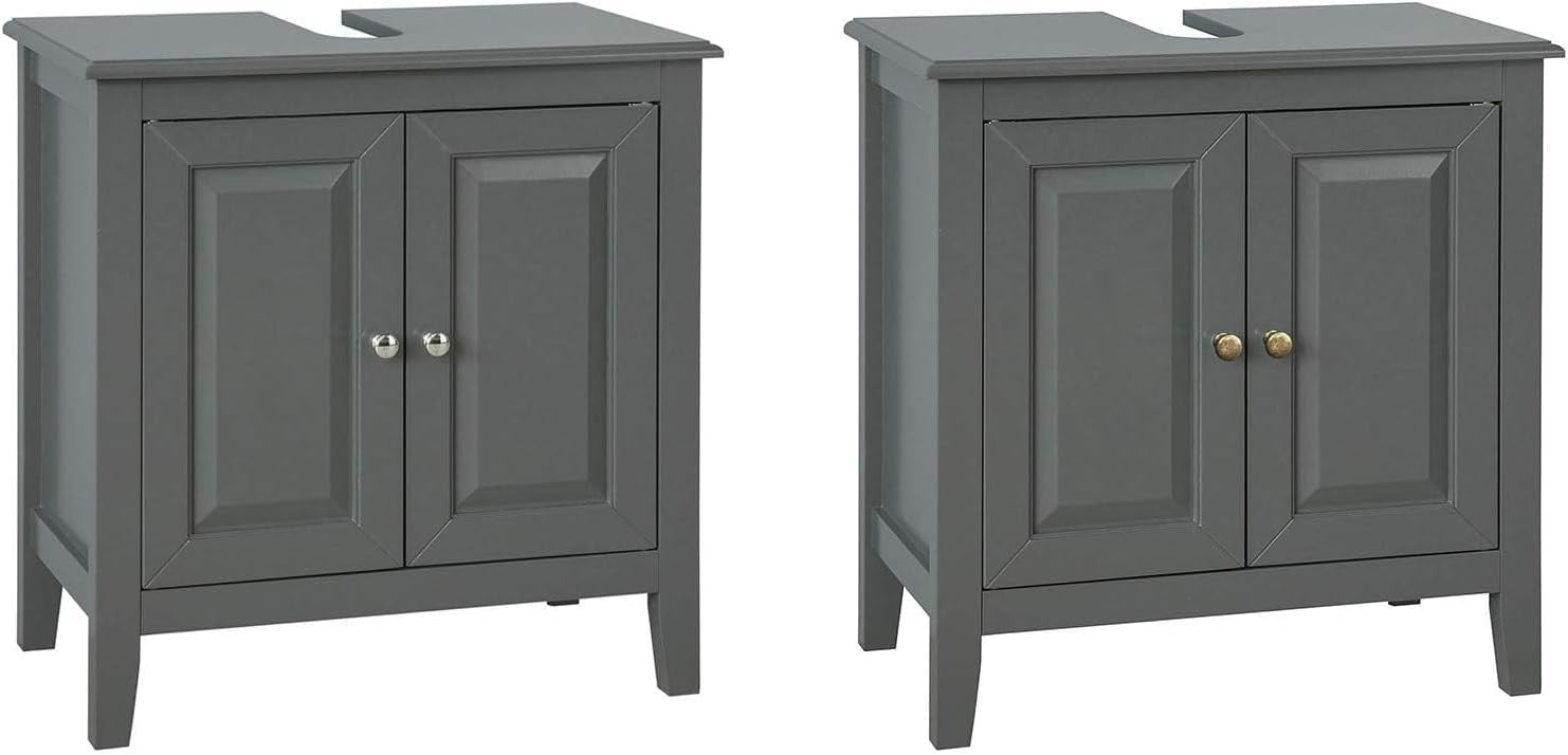 Dark Grey Bathroom Vanity Unit 2 Door Under Sink Storage Cabinet MDF Cupboard