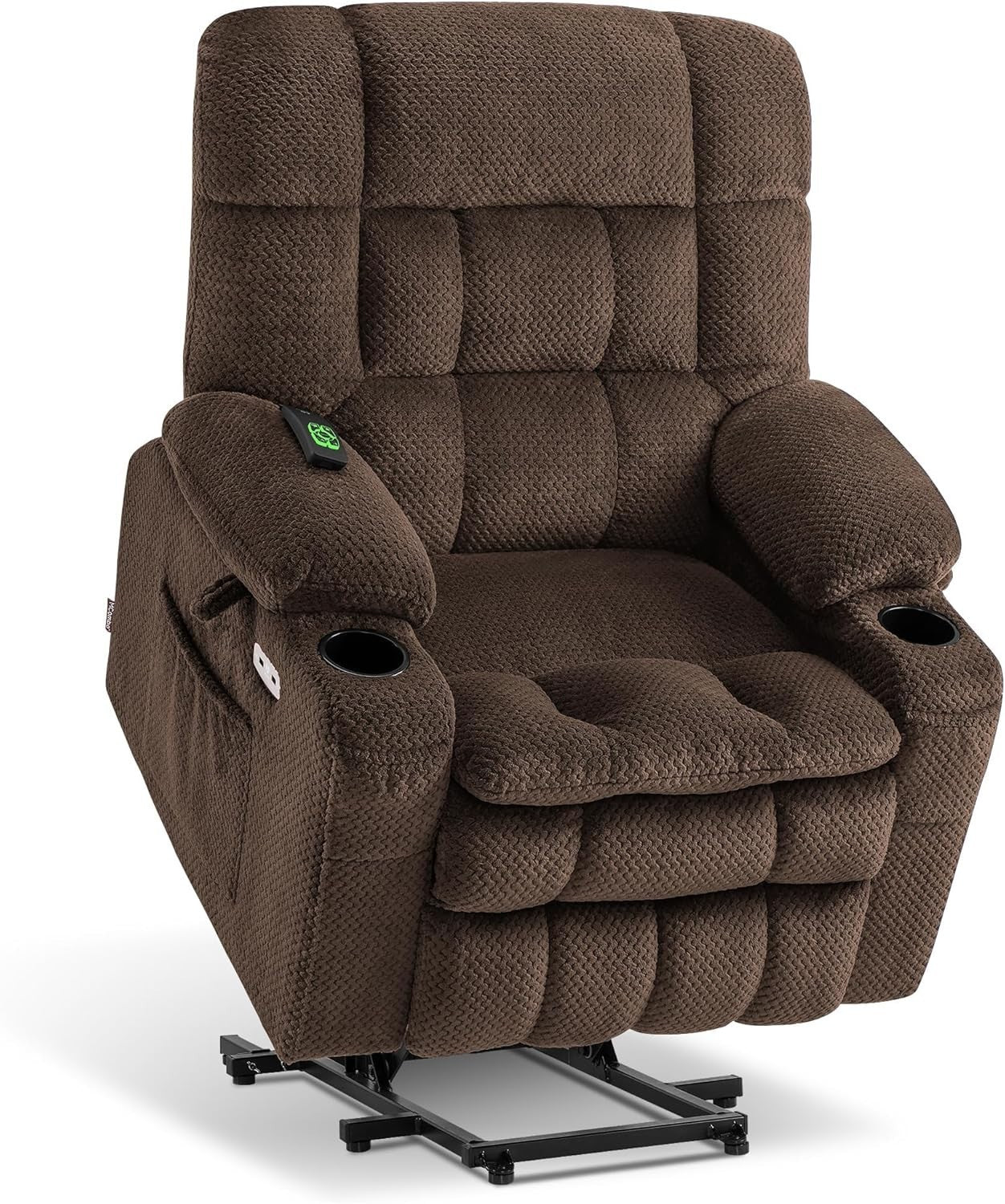 Brown Dual Motor Riser Recliner Chair Infinite Position Heated Massage USB