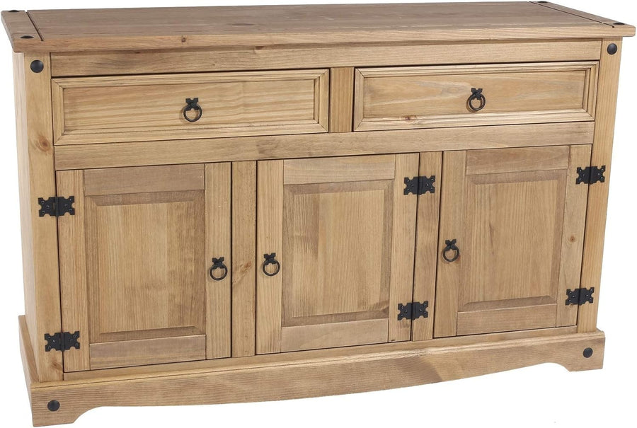 Solid Pine Large Sideboard 3 Door 2 Drawer Storage Cabinet Natural