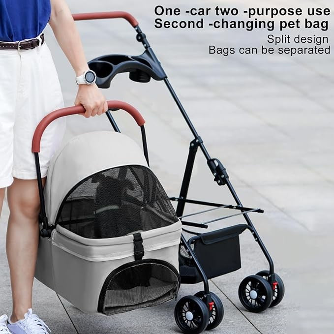 Pet Stroller Folding 4 Wheel Dog Cat Pushchair Small Medium Pets Travel Pram