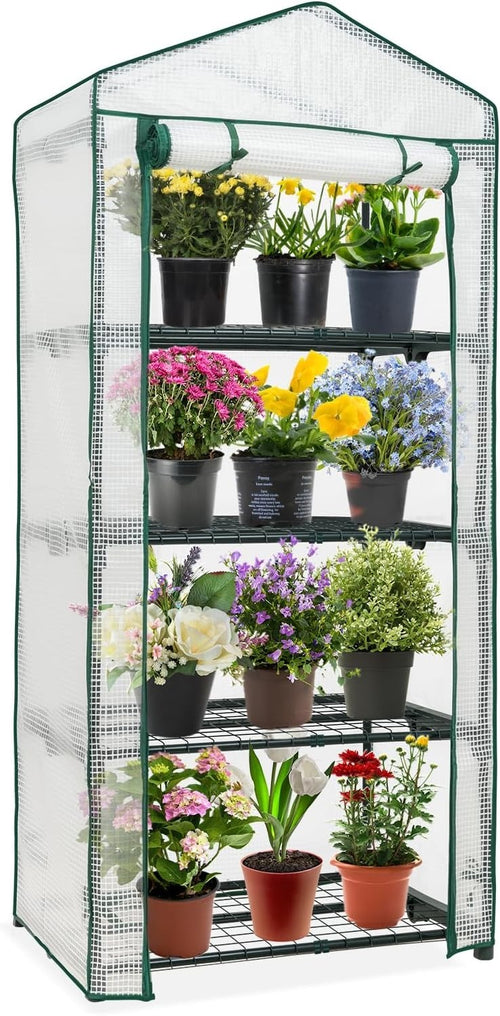 Mini 4-Tier Greenhouse with Shelves 69x49x163cm Clear PE Cover Indoor Outdoor