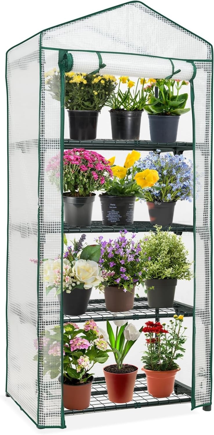 Mini 4-Tier Greenhouse with Shelves 69x49x163cm Clear PE Cover Indoor Outdoor