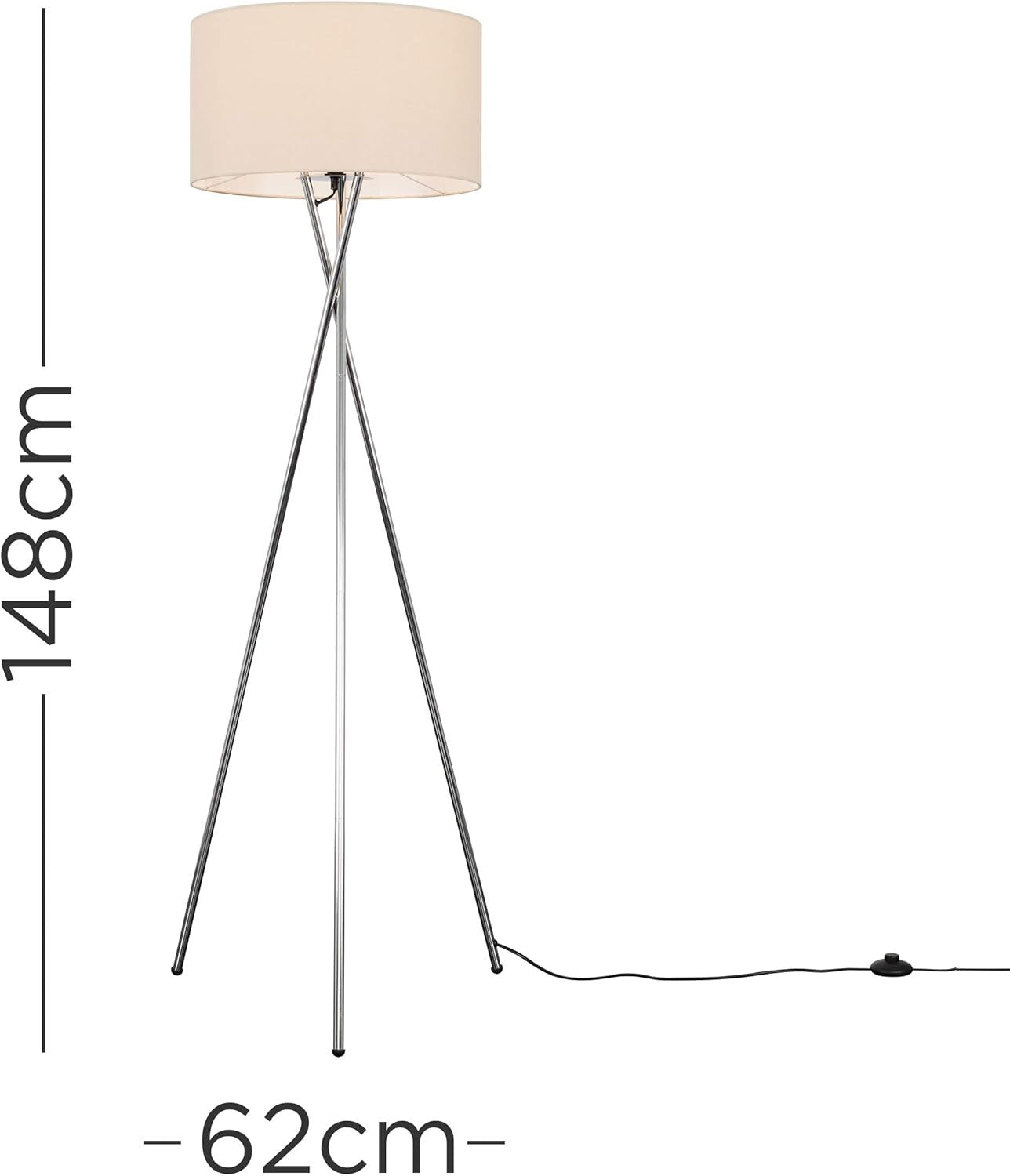 Modern Chrome Tripod Floor Lamp Beige Shade Tall Living Room Bedroom Light