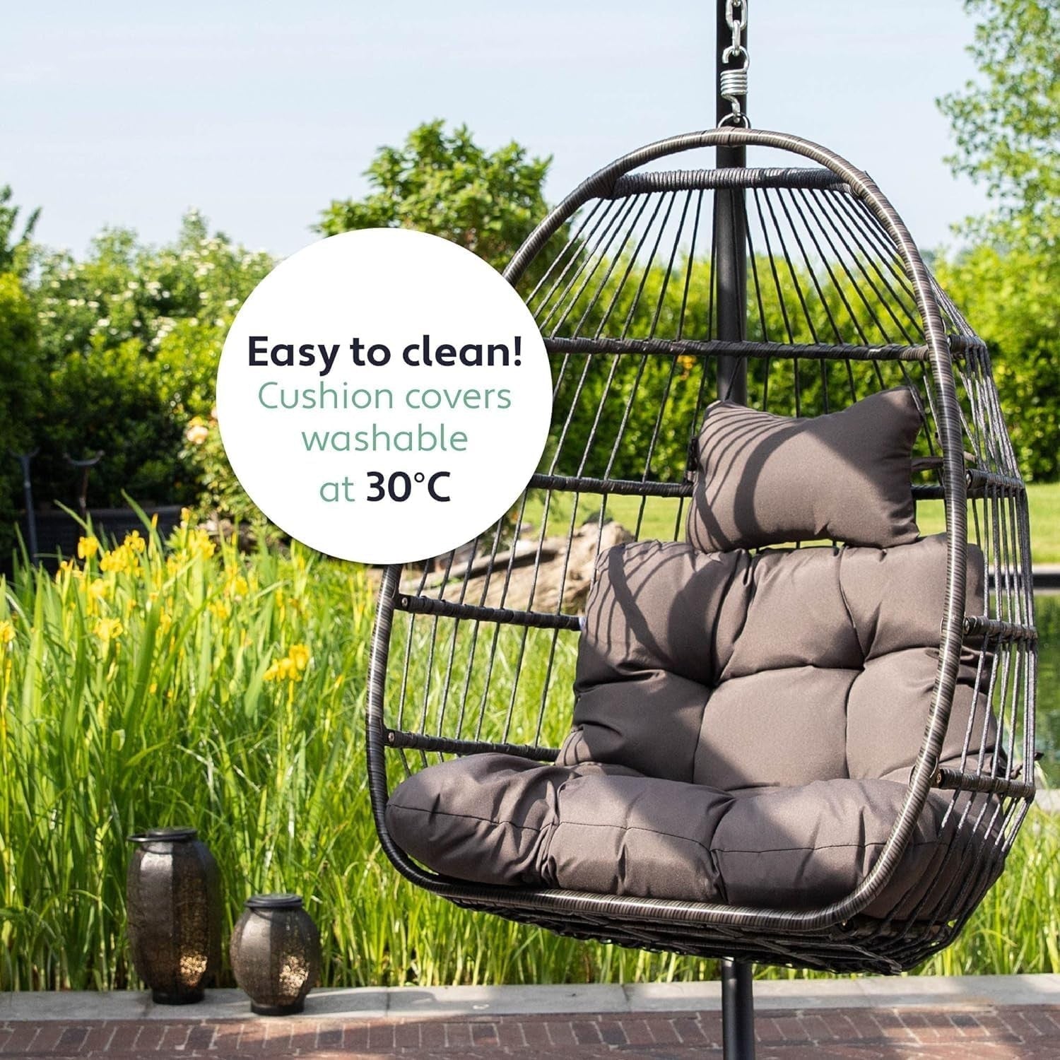 Foldable Hanging Egg Chair with Cushion for Indoor Outdoor Relaxation 150kg
