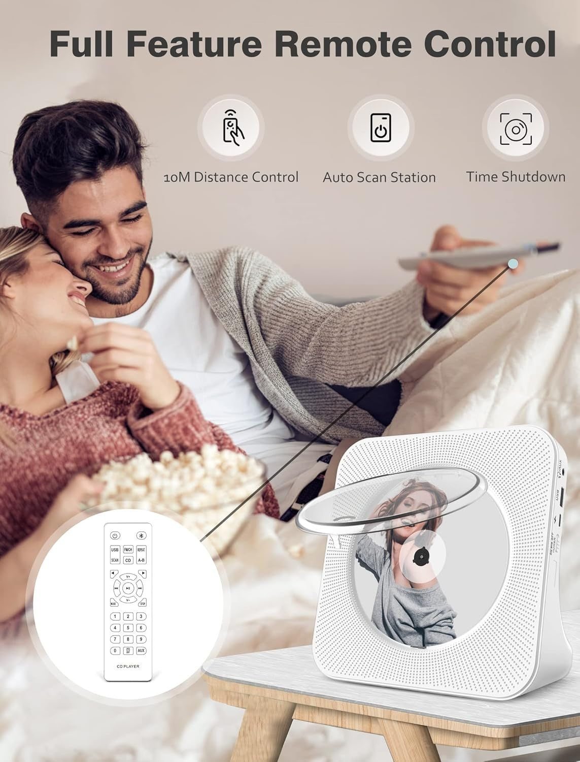 Rechargeable CD Player Bluetooth HiFi Speaker FM Radio Remote LCD