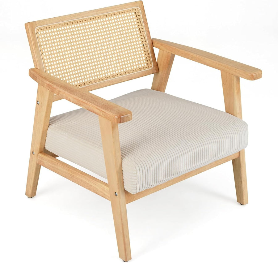 Corduroy Accent Chair Rattan Back Wood Frame Lounge Armchair