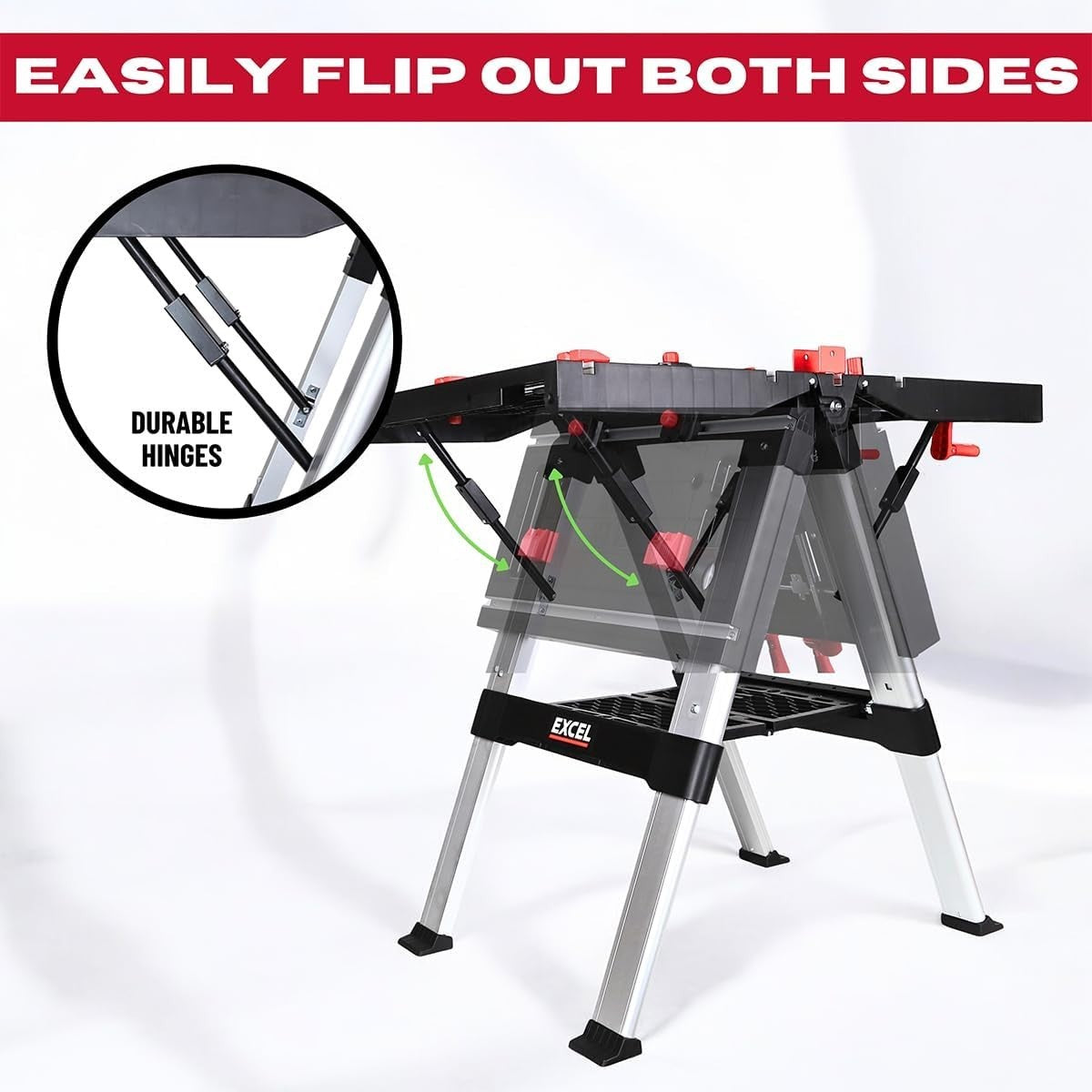 Folding Workbench Twin Pack Adjustable Height Sawhorse Set 150kg/300kg