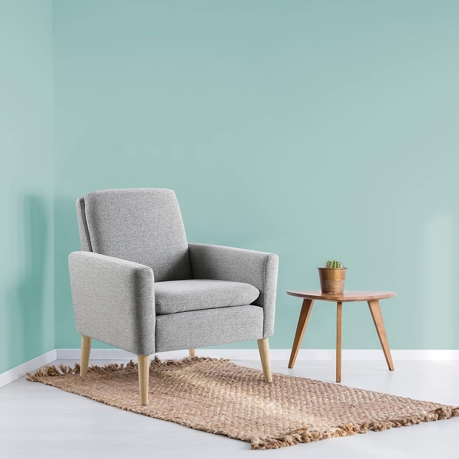 Grey Linen Accent Armchair Comfy Lounge Chair for Bedroom Office Home