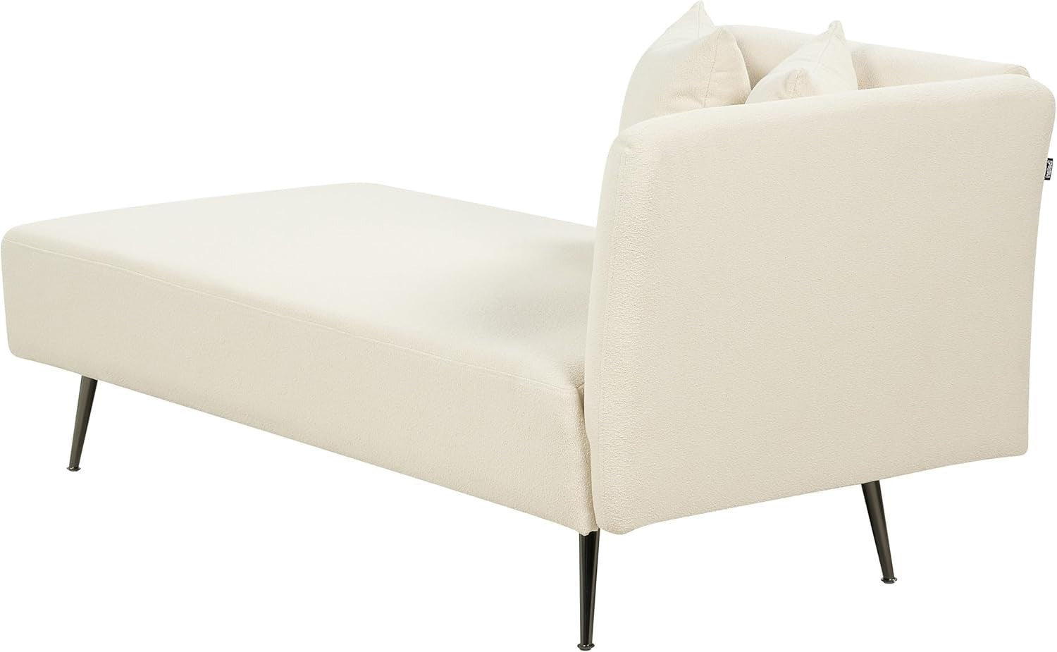 White Boucle Chaise Lounge Sofa | Recliner with Cushions Metal Legs