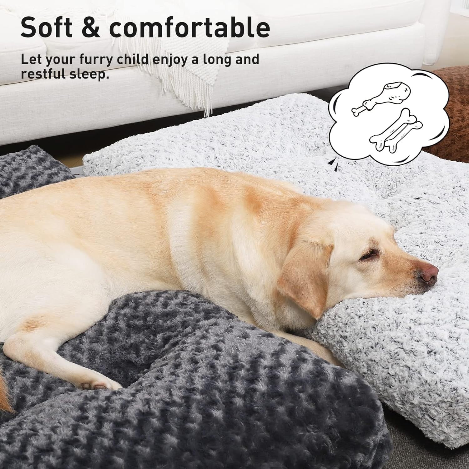 XXL Fluffy Calming Dog Bed Washable Crate Mattress 122x74x10cm