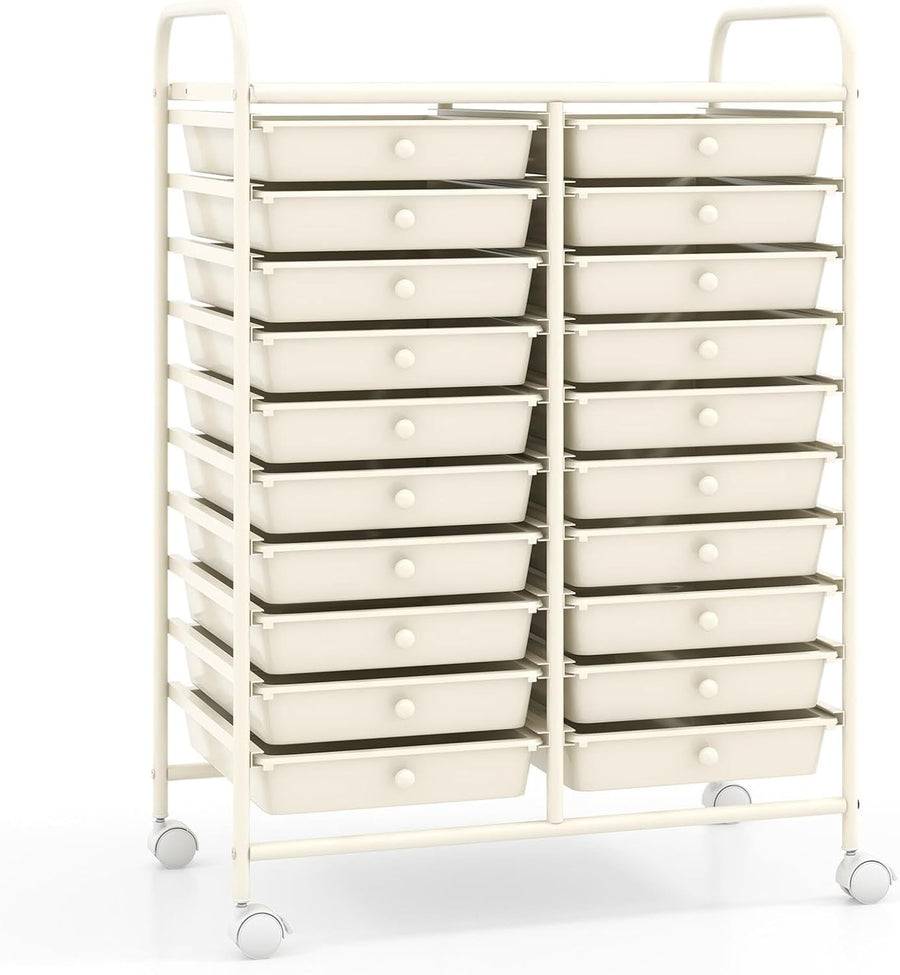 White 20 Drawer Rolling Storage Trolley Utility Cart Office Organizer