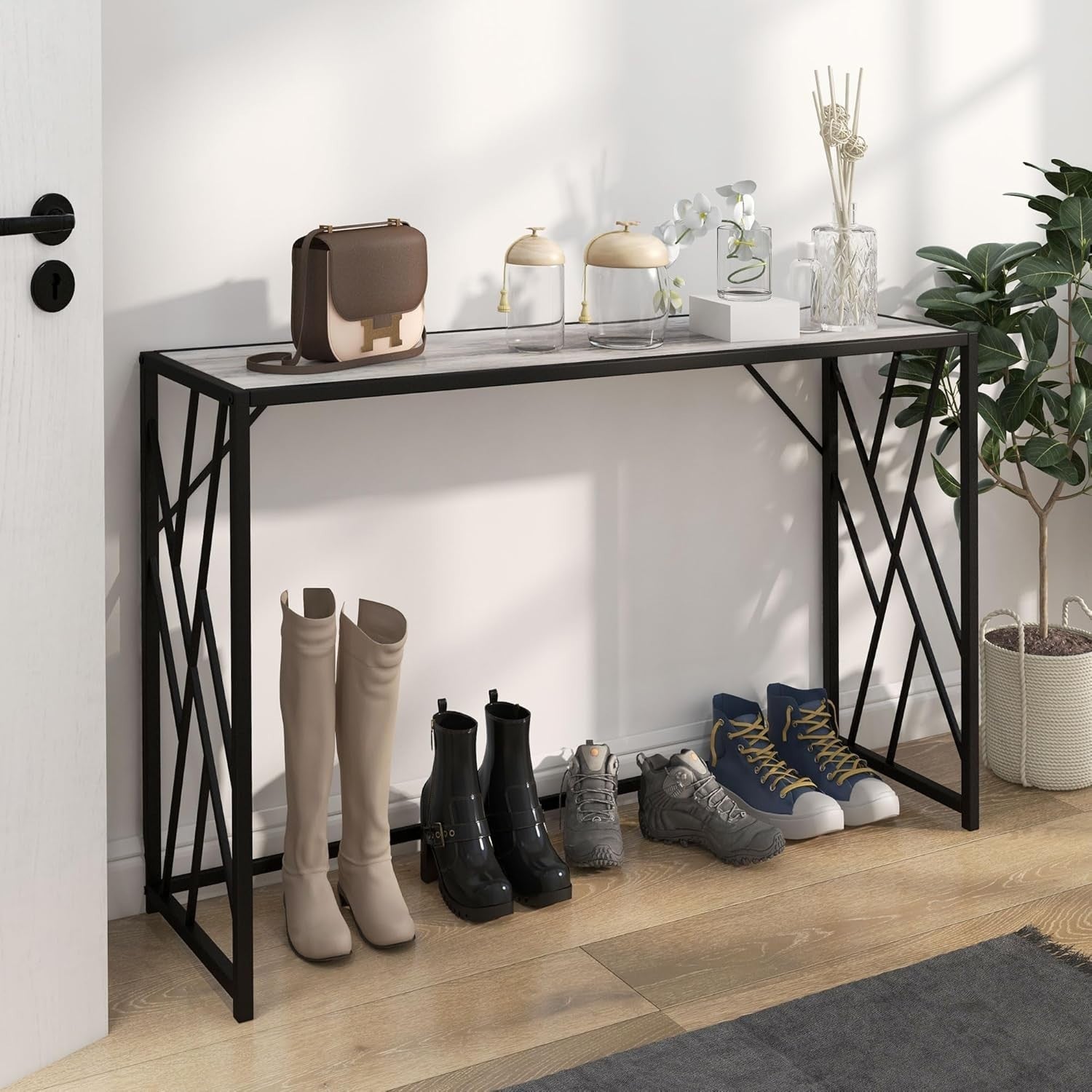 Industrial Console Table with Metal Frame, Engineered Wood Top, 120cm