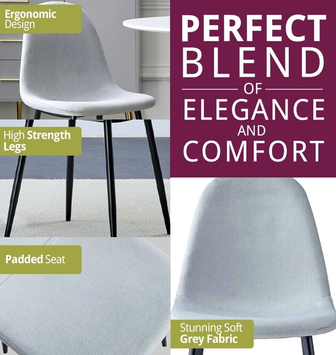 Round Marble Effect Dining Table & 6 Grey Fabric Chairs Set 120cm