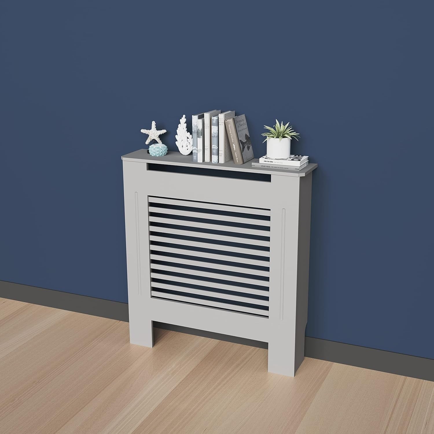 Modern Grey Radiator Cover Cabinet 92cm MDF Slatted Heater Shelf