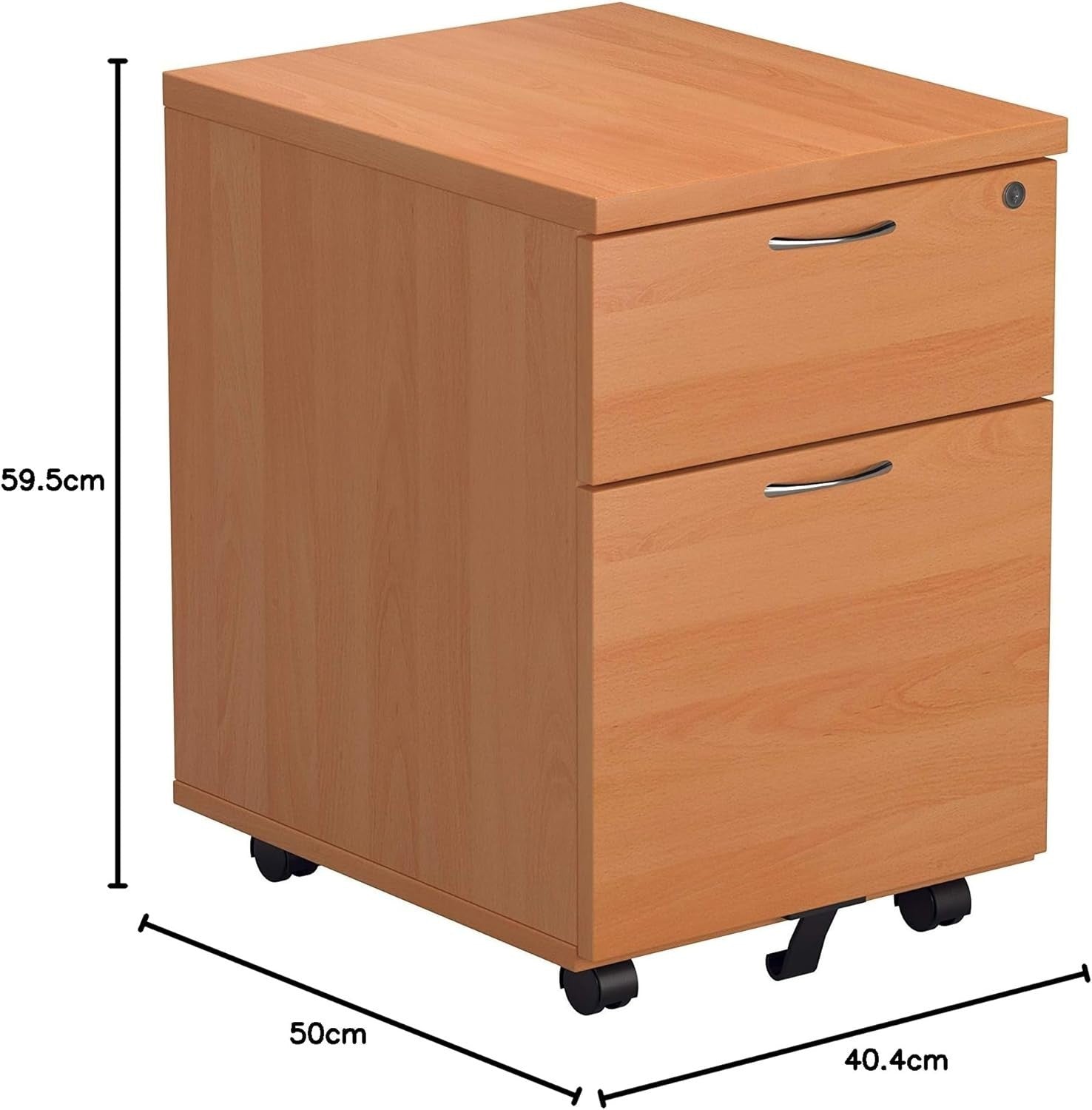 Lockable 2 Drawer Mobile Filing Cabinet Pedestal Office Storage Beech