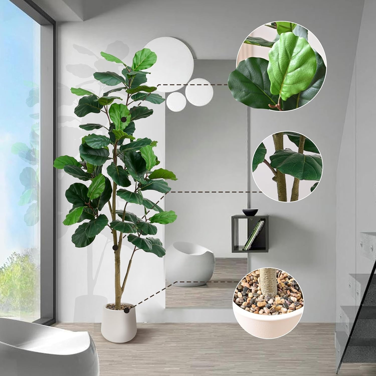 210cm Artificial Fiddle Leaf Fig Tree in Weighted Pot Faux Green Indoor Decor