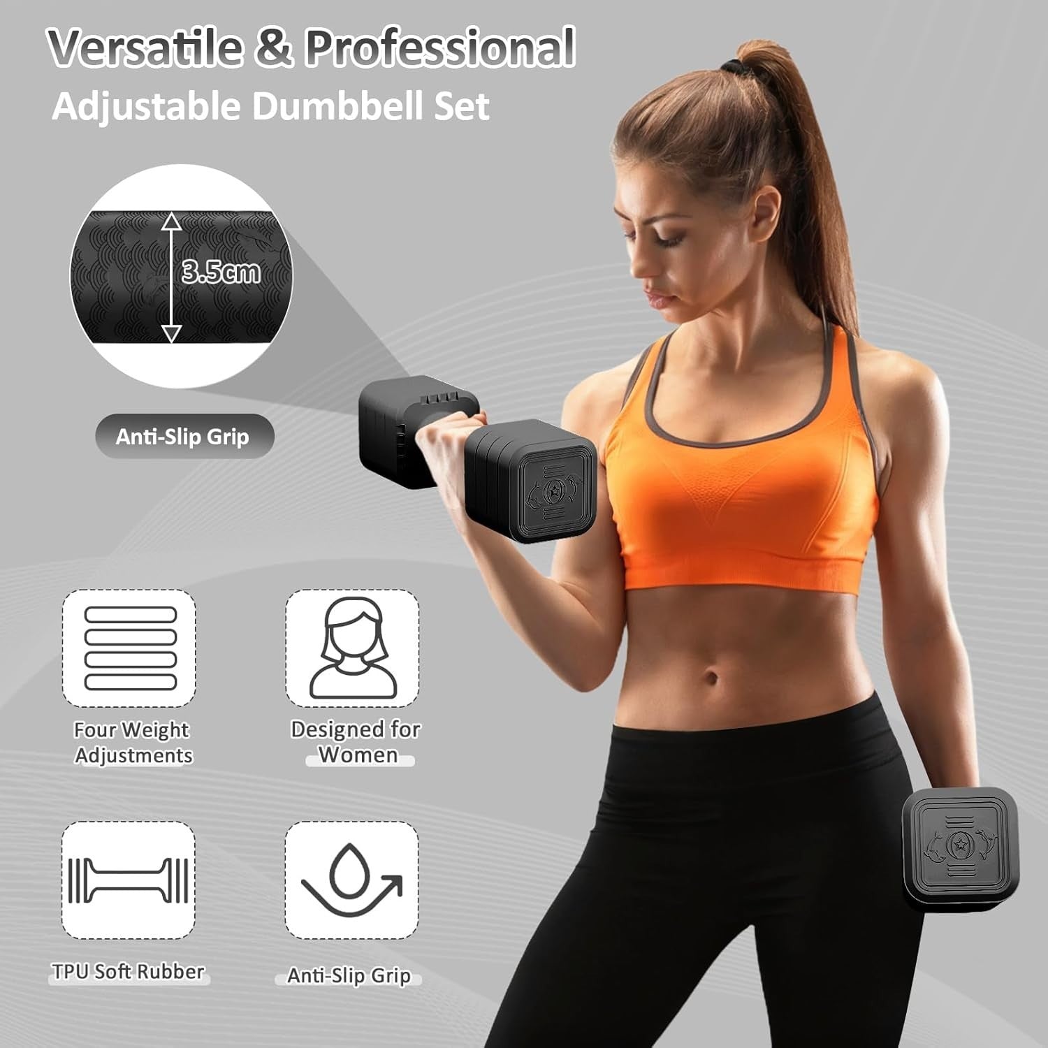 2.5kg Adjustable Dumbbells Pair 4-in-1 Non Slip Hand Weights Band