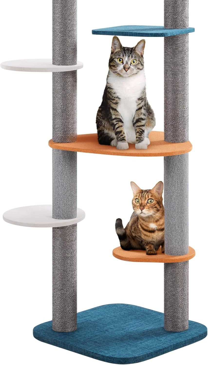 Floor to Ceiling Cat Tree Tower 6 Tier Adjustable 241–262cm Scratching Post