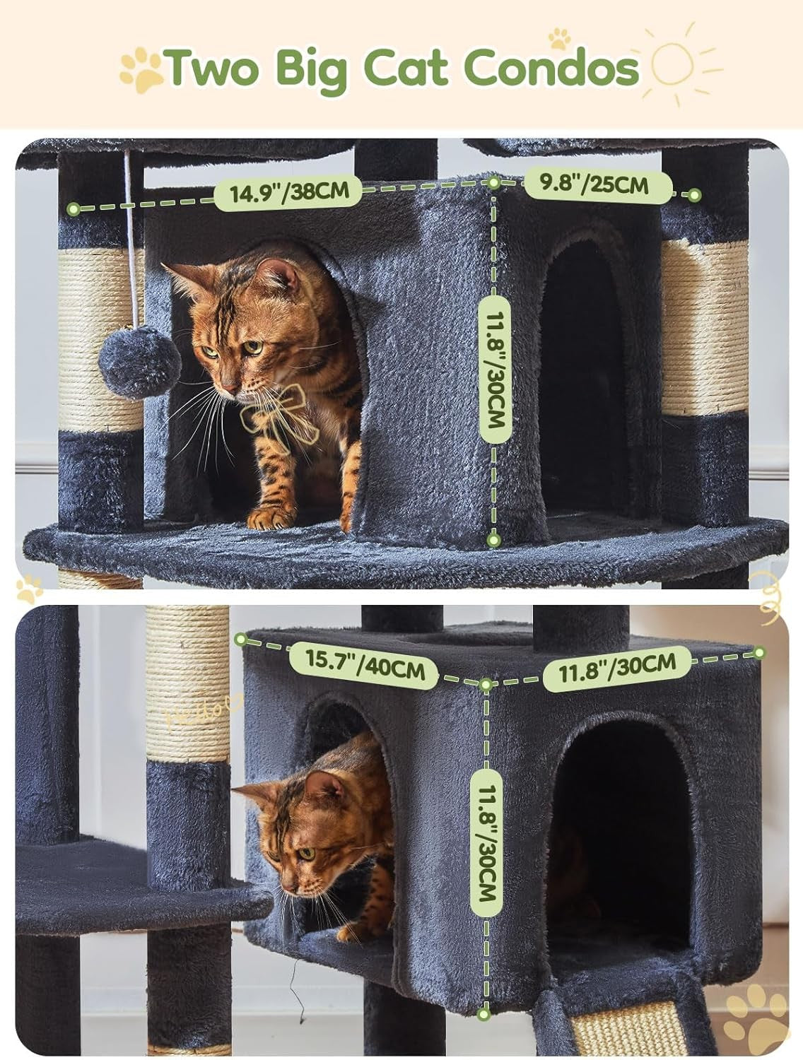 Large Cat Tree 193cm Multi Level Tower Scratching Post Condos for Indoor Cats