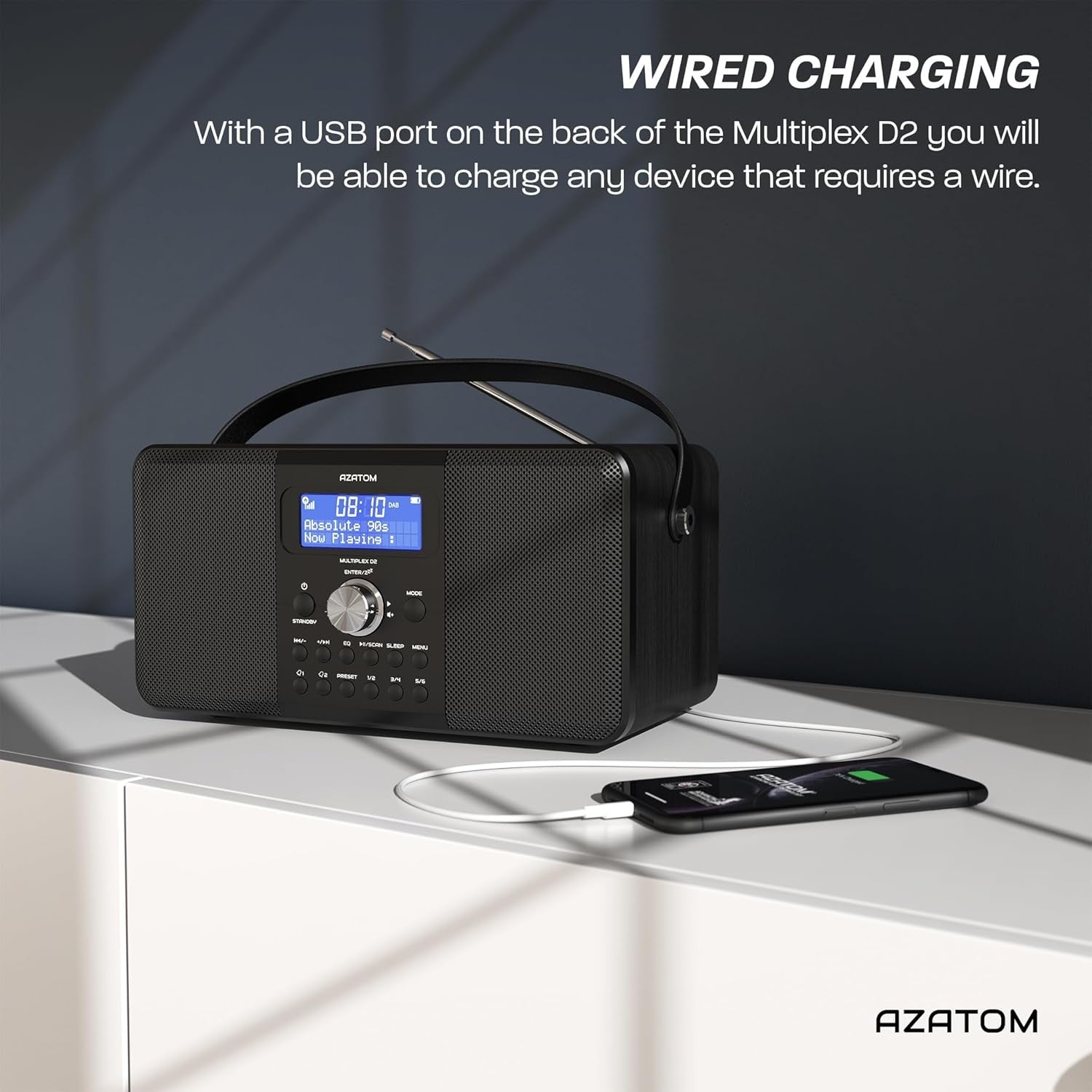 Carbon Black DAB DAB+ FM Bluetooth Radio Rechargeable Portable Dual Alarm