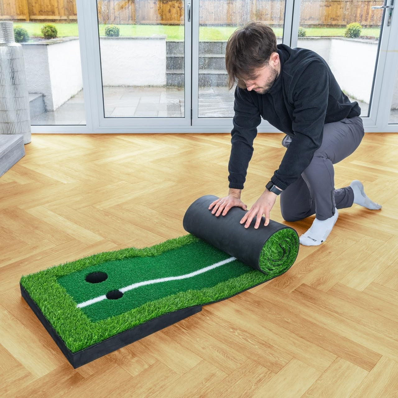 10ft Golf Putting Mat Indoor Training Aid Alignment Lines Dual Holes