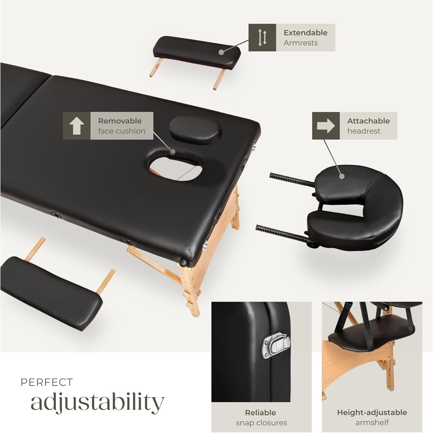 Portable Massage Table Foldable Beauty Therapy Bed 61cm Adjustable Black