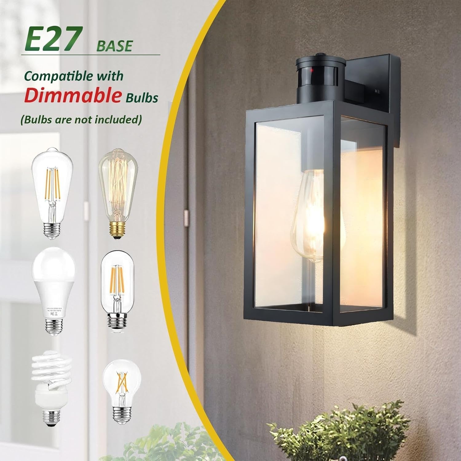 Outdoor Motion Sensor Wall Light Black | Dusk to Dawn Energy Saving