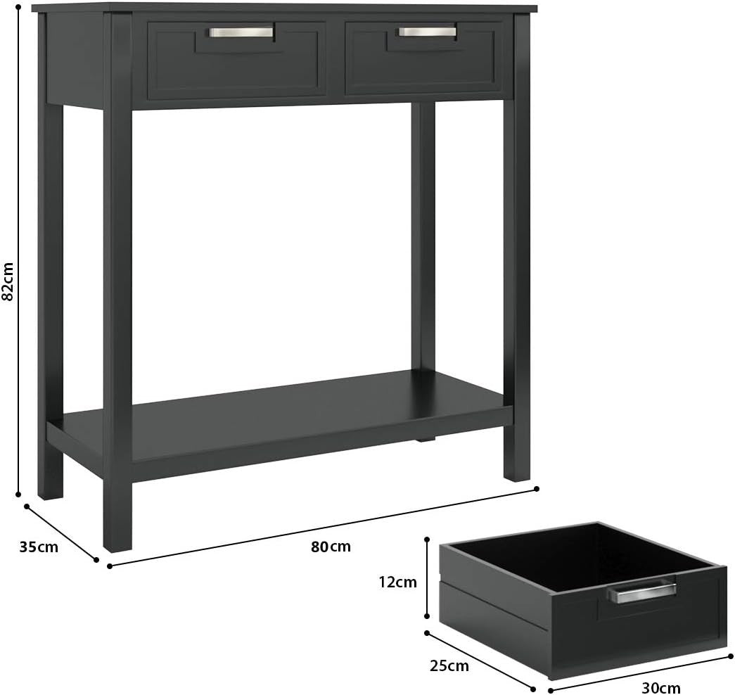Modern Black Console Table with 2 Drawers & Bottom Shelf, Sturdy